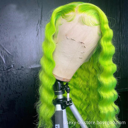 Customized virgin hair wigs full lace frontal 100% natural human hair wigs for women color straight full hd lace front green wig
